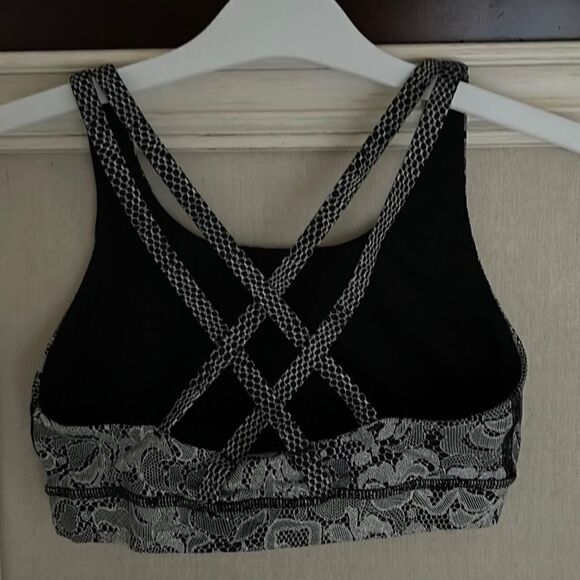 lululemon Energy Strappy Back Sports Bra black and gray lace pattern - 4. - Picture 2 of 6